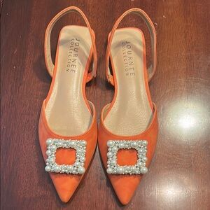 Journee Collection Orange Heeled Slingbacks with Crystal Embellishment